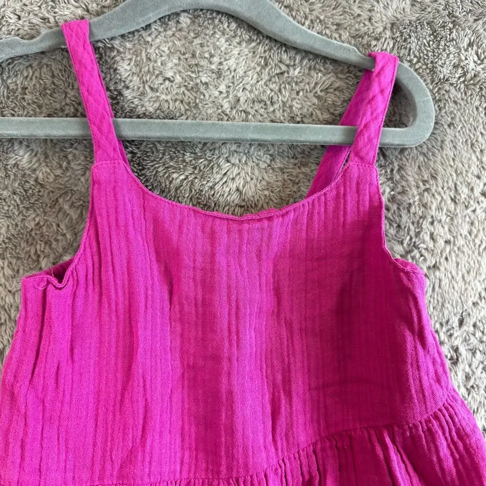 Baby Gap Pink Tiered Dress Toddler Girl 4T Muslin Cotton Sundress Fuchsia